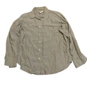 Kathie Lee Vintage 90s 100% Silk Striped Button Down Blouse Size 12 Green/White